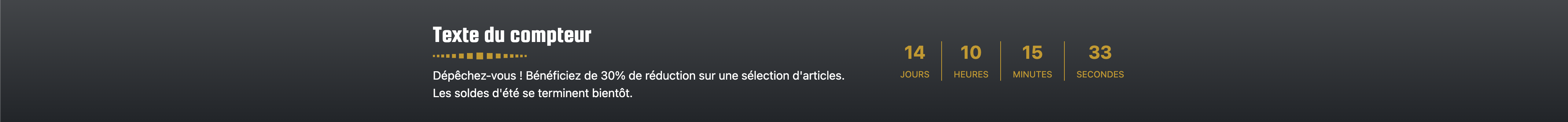 Capture d'écran de la section COMPTEUR ÉLITE d'une boutique e-commerce désignée avec le thème Shopify SHOPIWEB PREMIUM